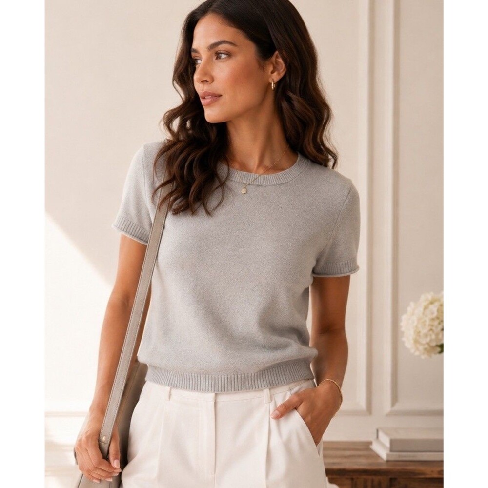 J.Crew Light Blue Cashmere T-shirt Sweater Women Sz XL Luxury Basics Soft EUC